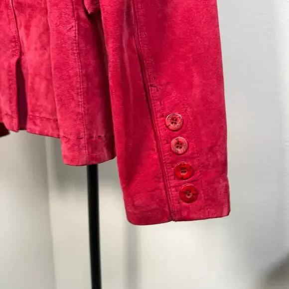 NEIMAN MARCUS EXCLUSIVE VINTAGE WOMEN'S RED LEATHER SUEDE BLAZER JACKET XL - Picture 7 of 13